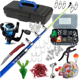 Kit Pesca Completo Vara + Molinete + Caixa Itens boia anzol alicate canivete kit Barato