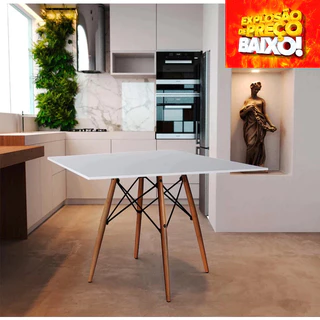 Mesa de Jantar Charles Eames Eiffel Tampo de Madeira 75cm