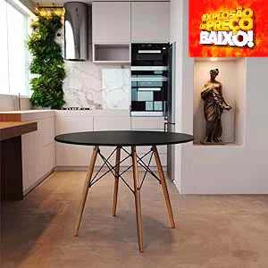 Mesa de Jantar Eames Eiffel Wood 75cm Tampo de Madeira