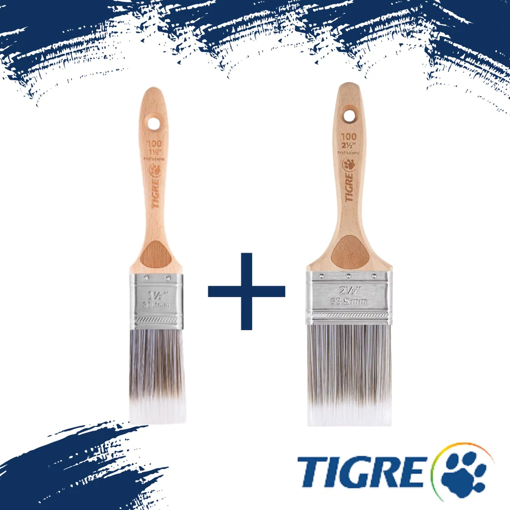 KIT 2 PINCEL TRINCHA RETO PROFISSIONAL 100 TIGRE | Shopee Brasil