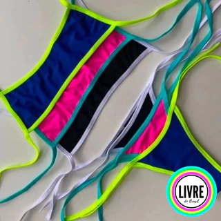 Conjunto Biquini Caribe Decote Reto Calcinha Asa Delta Amarrar Cordinha Moda Verão Estiloso em Oferta na Shopee