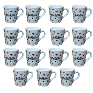 Jogo 15 Caneca Porcelana Frases Gratidao Xícara Chá Personalizada 120ml