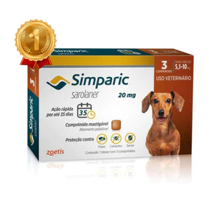 Antipulgas e Carrapatos Simparic Cães de 5,1 a 10kg com 3 Comprimidos (20 mg) em Oferta na Shopee