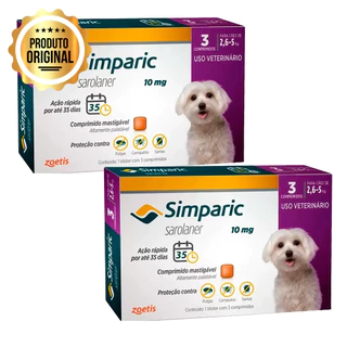 Kit 2 Simparic 10mg Cães 2,6 A 5kg 3 Comprimidos em Oferta na Shopee
