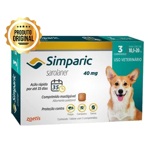 Antipulgas e Carrapatos Simparic Cães de 10,1 a 20kg com 3 Comprimidos em Oferta na Shopee