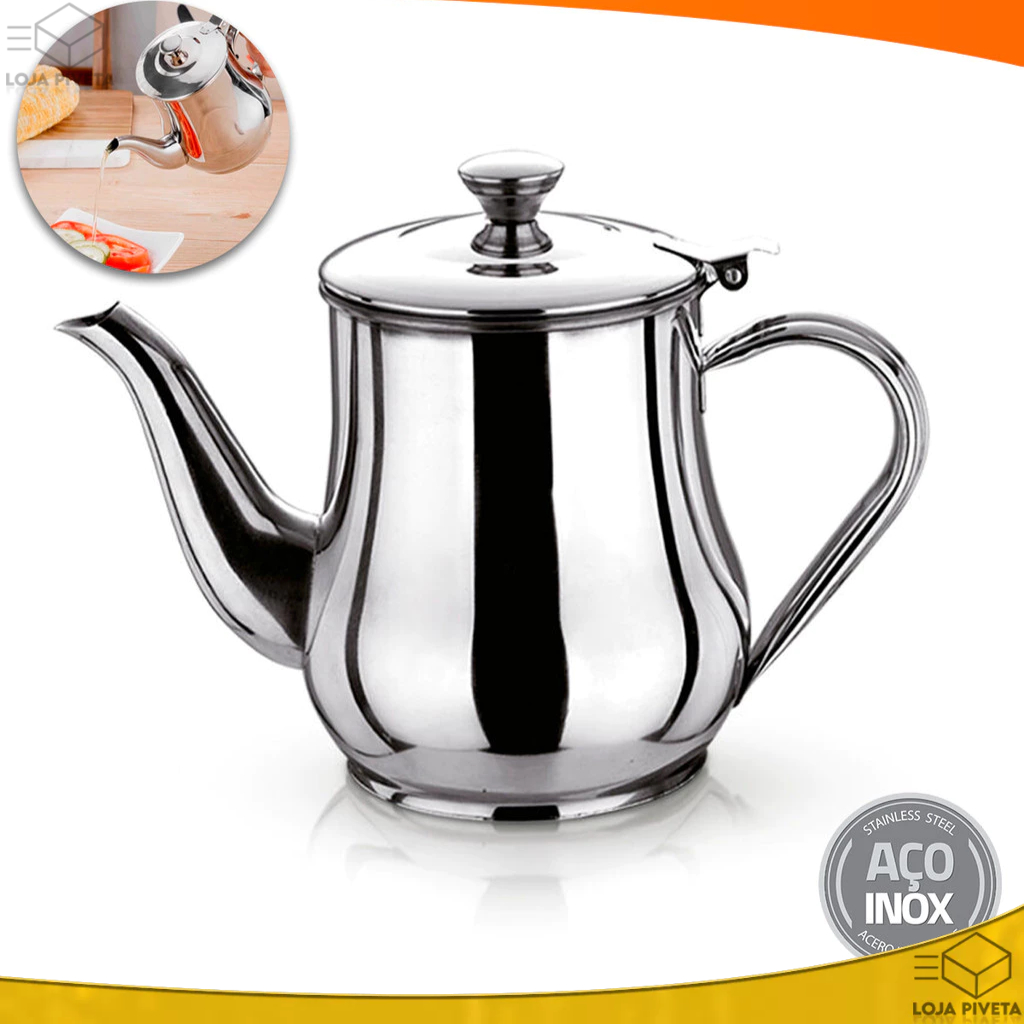 Bule Em Aço Inox Bico Fino Servir Café Chá Molhos 680ML OFERTA | Shopee ...