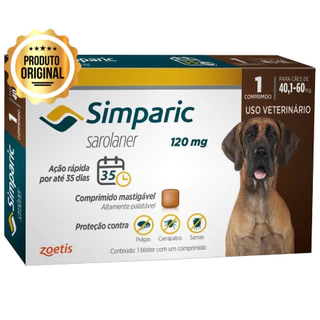 Antipulgas e Carrapatos Simparic Cães de 40,1 a 60 Kg de 120 mg com 01 Comprimidos