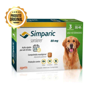 Antipulgas e Carrapatos Simparic Cães de 20,1 a 40 Kg 03 Comprimidos (80 Mg)