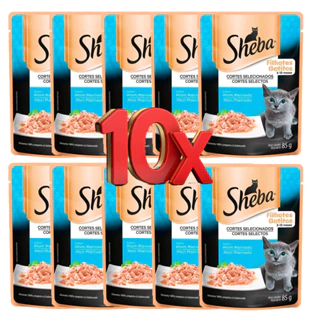 Caixa 10un Ração Úmida Sheba Sachê Gatos Filhotes Atum 85g