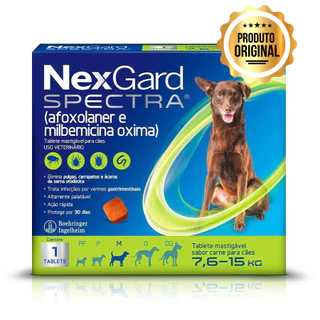 Antipulgas e Carrapatos NexGard Spectra para Cães de 7,6 a 15kg - 1 Tablete