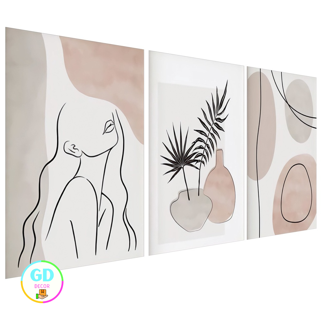 Trio Quadros Decorativos Abstrato Mulher Folhagem Sala Moderna | Shopee Brasil