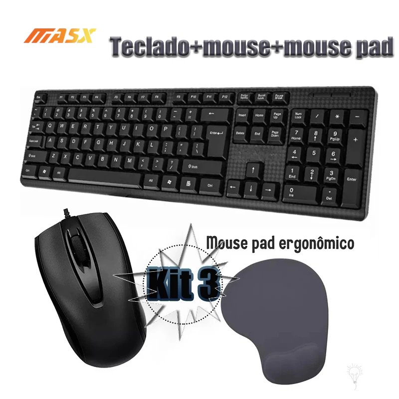 Conjunto De Teclado E Mouse USB Com Fio Para Escritório Mouse pad de ...