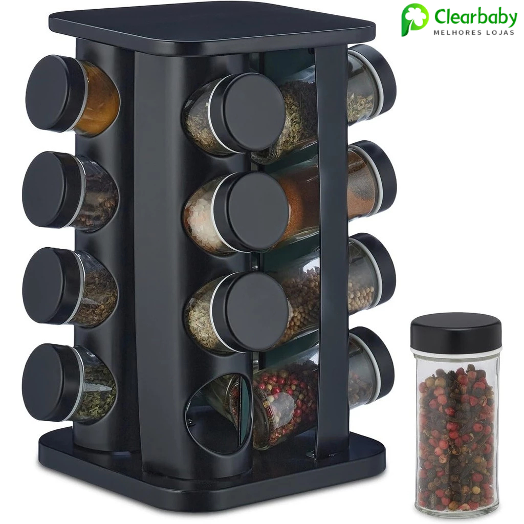 Conjunto 12/16/20 Potes Porta Tempero Condimento Cozinha Com Marcadores E Adesivos Preto