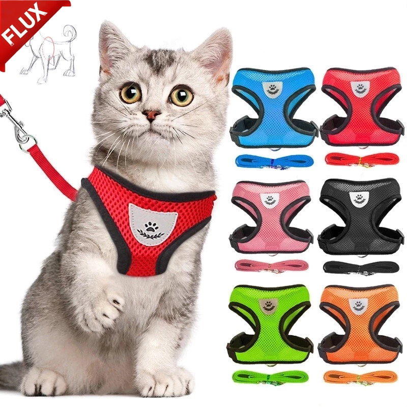 Guia Coleira de Malha Flexível com Colete Peitoral Ajustável para Cão Cachorro Gato Animais FLUX