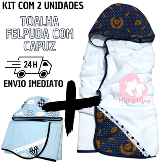 Kit com 2 Toalha De Banho Bebe Dupla Face Modelo Luxo Com Capuz Forrada com Fralda 100% Algodão em Oferta na Shopee
