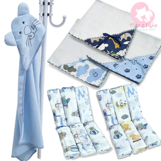 Kit Enxoval Bebê 15 Peças Toalha de Banho Bebê Bordada + 11 Fraldinhas + 3 Manta Fralda 100% Algodão em Oferta na Shopee