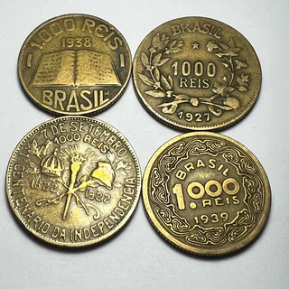 Lote com 4 Moedas de 1000 Réis Anchieta Fortuna Independência e Tobias Barreto 1922 a 1939