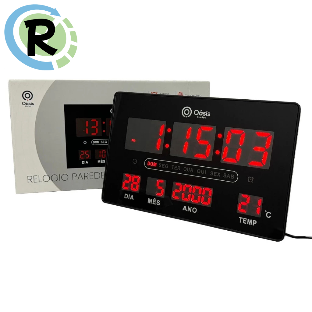 Relógio Parede Digital Grande Calendário Temperatura Le-2132