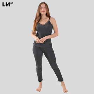 Conjunto De Dormir Feminino Pijama Regata e Calça Linha Noite Malha Canelada Confortável em Oferta na Shopee
