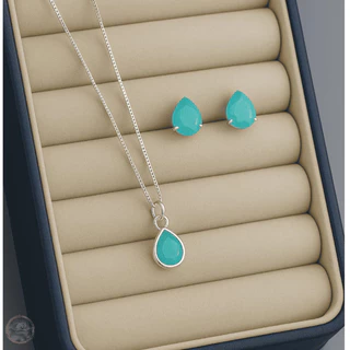 Brinco e Colar Gota de Zircônia 6mm Prata 925 Elegante e Minimalista