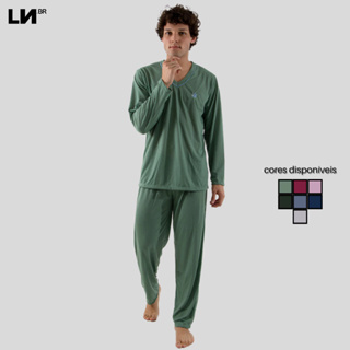 Pijama Longo Masculino Linha Noite Gola V Inverno de Malha em Oferta na Shopee