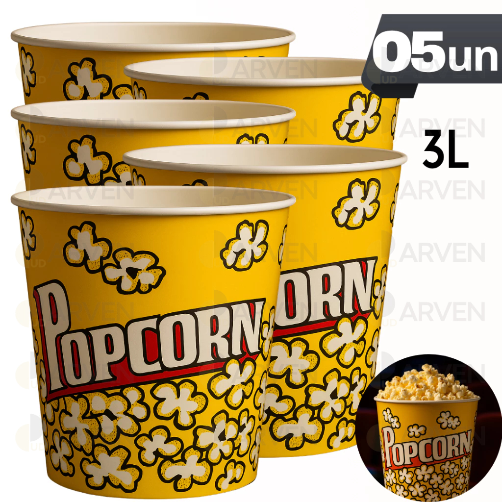 Kit 5 Balde Pipoca Pote GRANDE Combo Resistente Cinema Casa