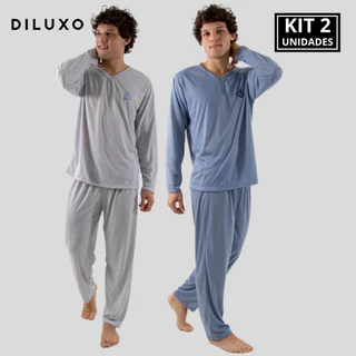KIT 2 Pijamas Masculino Longo de Malha Adulto Diluxo SORTIDO em Oferta na Shopee