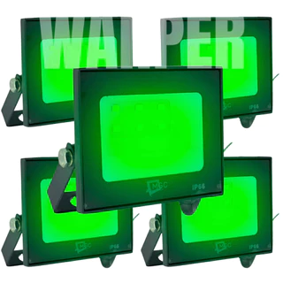 KIT Refletor Led Verde A Prova D' Água IP66 Bivolt Preto Lâmpada Luz Quadrada Verde Portaria Jardim