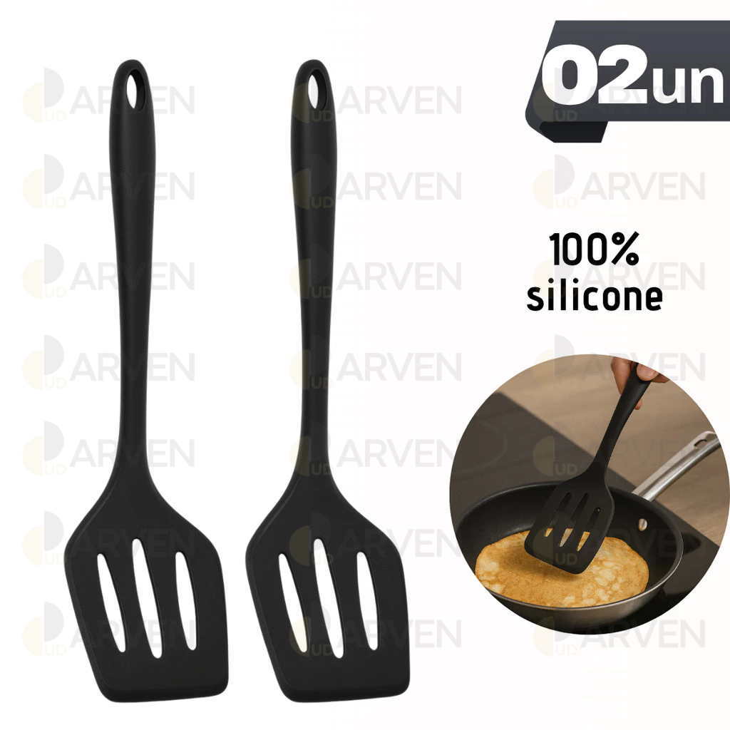 KIT 2 Espátula Silicone Vazada 28cm Grande PRETO