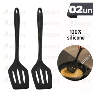 KIT 2 Espátula Silicone Vazada 28cm Grande PRETO