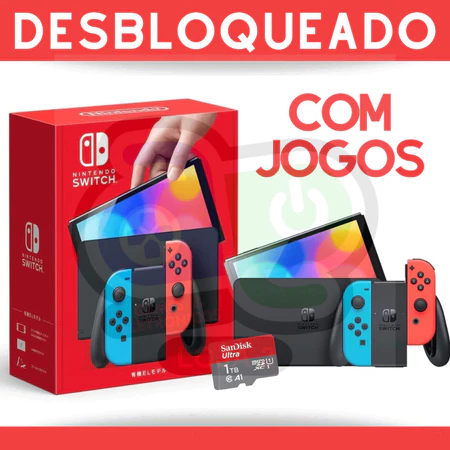 Nintendo Switch Oled Desbloqueado Novo + Cartão de memória Original - 1 Ano de garantia