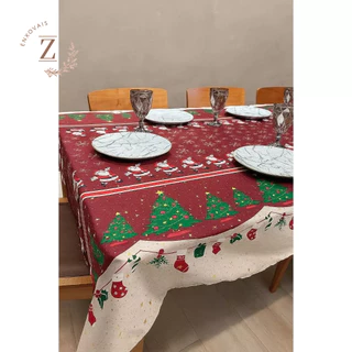 Toalha de Mesa Natal 6 Lugares Com Brilho Tecido Oxford Dewdrop Estampado Ceia Natalina