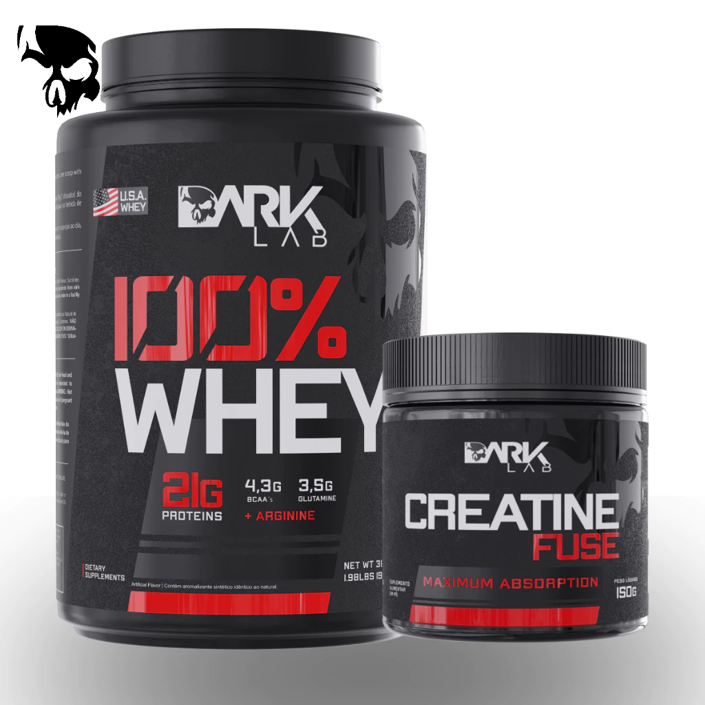 Kit 100% Whey Protein Concentrado Pote 900g + Creatina Monohidratada 150g Creatine Fuse – Dark Lab