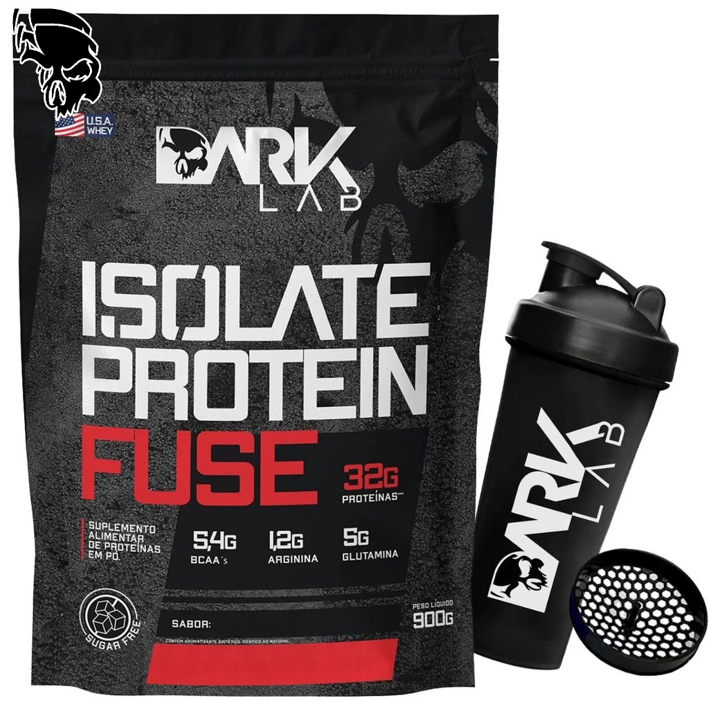 Kit Whey Protein Isolate Fuse 900g Coqueteleira 700ml Preta Dark