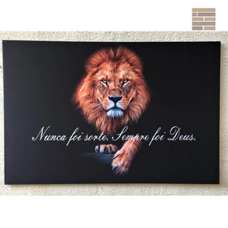 Quadro Decorativo Leão de judah Grande Frase Nunca Foi Sorte Sempre Foi Deus Tela Acetinada