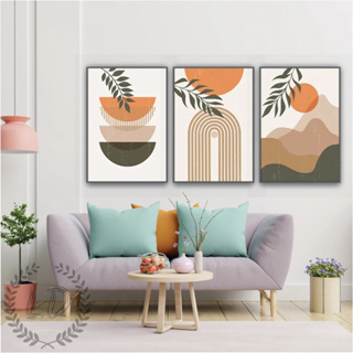 Quadros Decorativos Mosaico 3 Peças 60x40 Folhas Formas Boho Minimalistas Moderno Sala Quarto Escritório