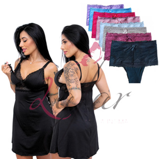Kit amamentação 2 camisolas para amamentar + 4 calcinhas pós parto cós alto forro 100% algodão - Lafar