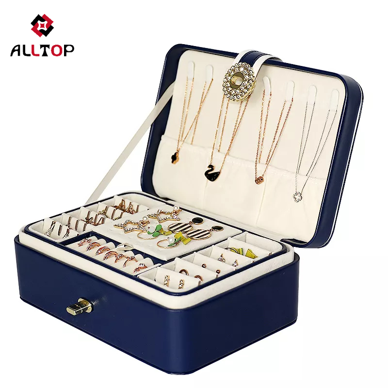 Novo Modelo Porta Joia Grande Organizador Joia 2 Camada Couro Sintético Fecho Cadeado Auto Qualidade