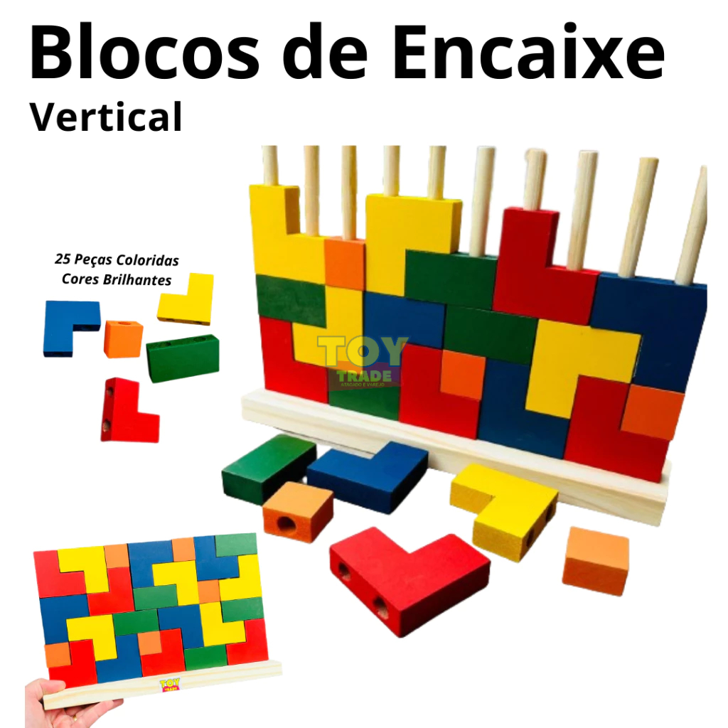 Blocos de Encaixes Vertical Tetris Raciocínio 25 pçs Coloridos em Madeira Jogo Educativo Pedagogico Torre Parede de Blocos Colorida