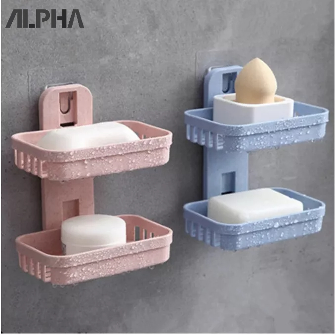 Saboneteira de Parede Para Banheiro Dupla Auto Adesiva Caixa de Armazenamento Utilidades Banho Acessórios Chuveiro