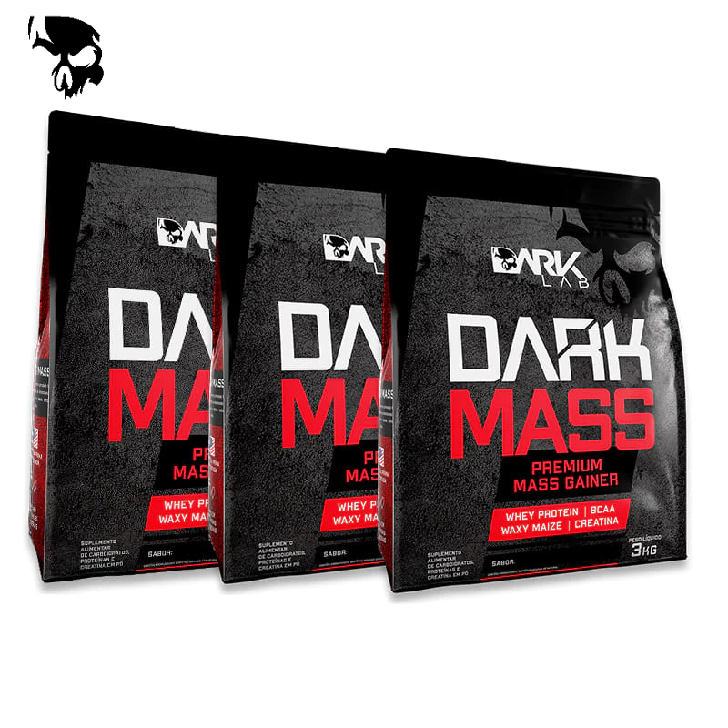 KIT 3 Hipercalorico Dark Mass 3kg Dark Lab – Whey Protein, Creatina, BCAA, Waxy Maize, Premium Mass Gainer