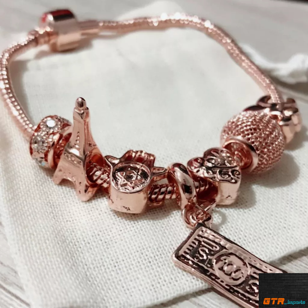 Pulseira Estilo Pandora com Berloques Sortidos Ouro Rose