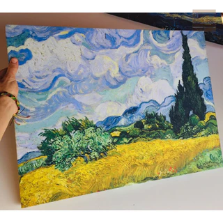 Quadro decorativo Campo de trigo com ciprestes Van Gogh - Obras de artes em tela acetinada