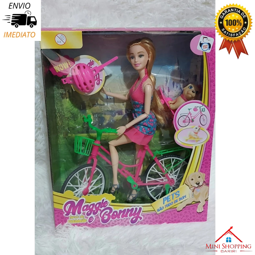 Boneca Barbie Ciclista Articulada Com Patins Bicicleta