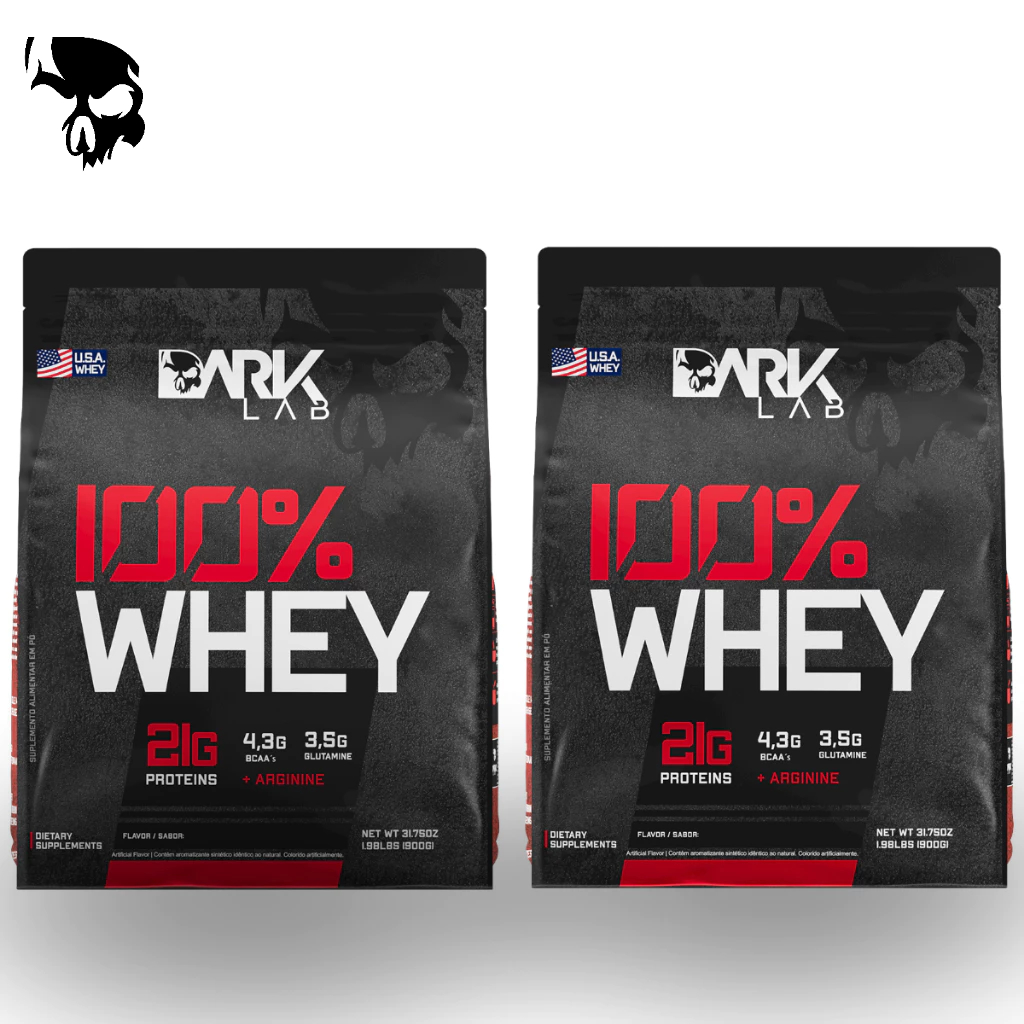 Kit 2x 100% Whey Protein Concentrado Refil 900g Dark Lab - Proteína 100% Concentrada