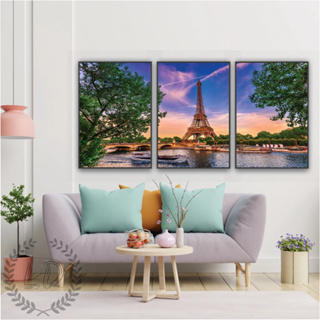 Quadros Decorativos Mosaico 3 Peças 60x40 Paris Torre Eiffel Sala Quarto Escritório