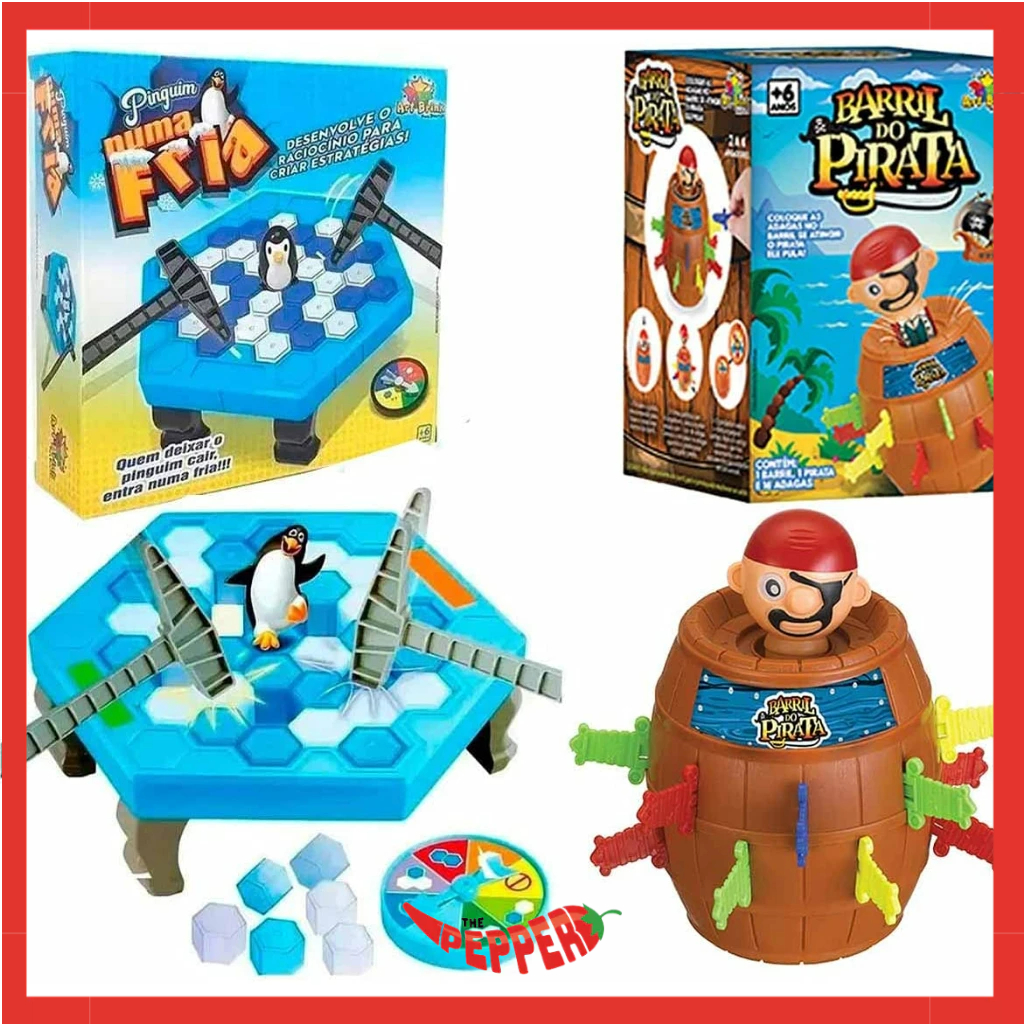 Kit Jogo Pula Pirata Barril + Jogo Pinguim Quebra Gelo