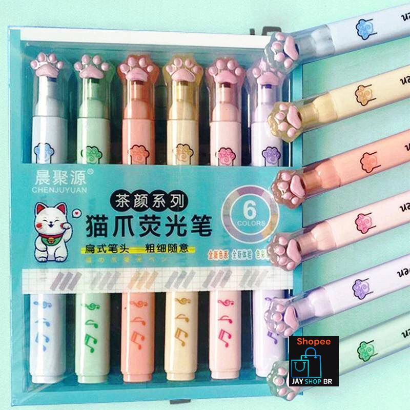 KIT 3 Pacote Marca texto Garra de Gato cores pastel e neon /material escolar papelaria/lembrancinha aniversario/caneta