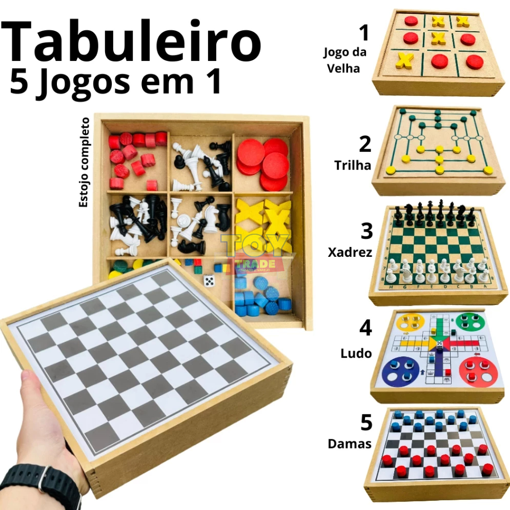 Jogos De Tabuleiro 6x1 Xadrez Damas Ludo Trilha Velha Resta1