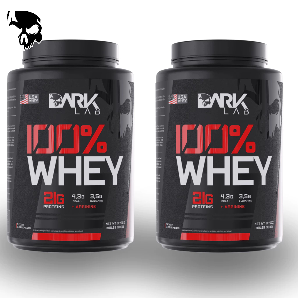 Kit 2x 100% Whey Protein Concentrado Pote 900g Dark Lab – Proteina 100% Concentrada